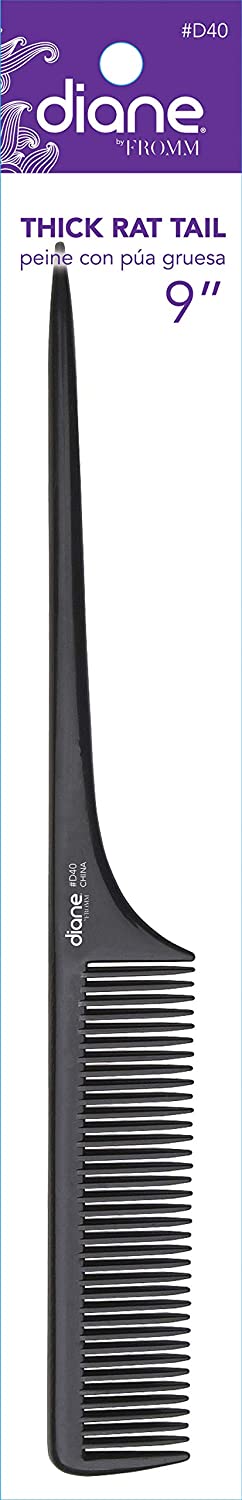 DIANE 9.25IN THICK RAT TAIL COMB BLACK (D40)